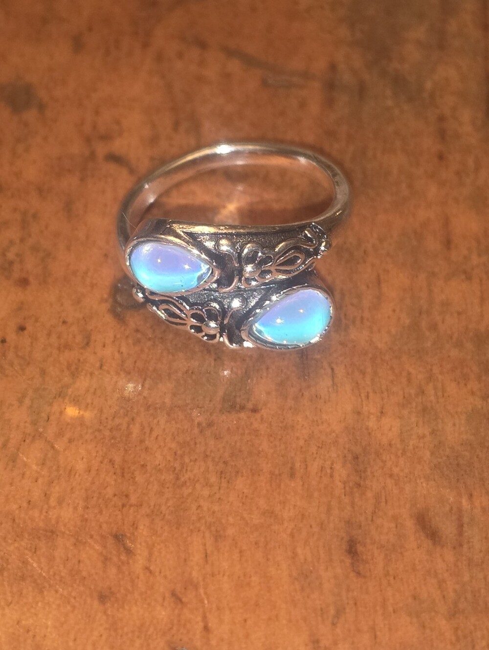 Moonstone Silver Tone Spoon Ring